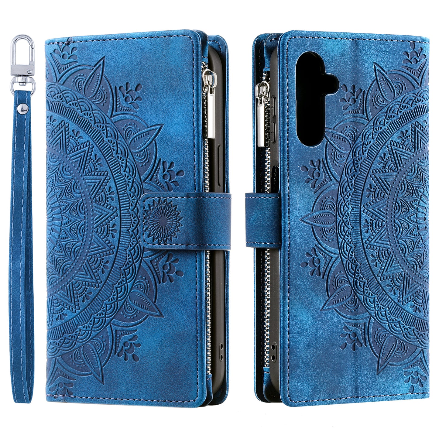 Style 006 For Samsung Galaxy A16 5G / A16 4G Wallet Case PU Leather Phone Cover Mandala Flower Pattern - Blue