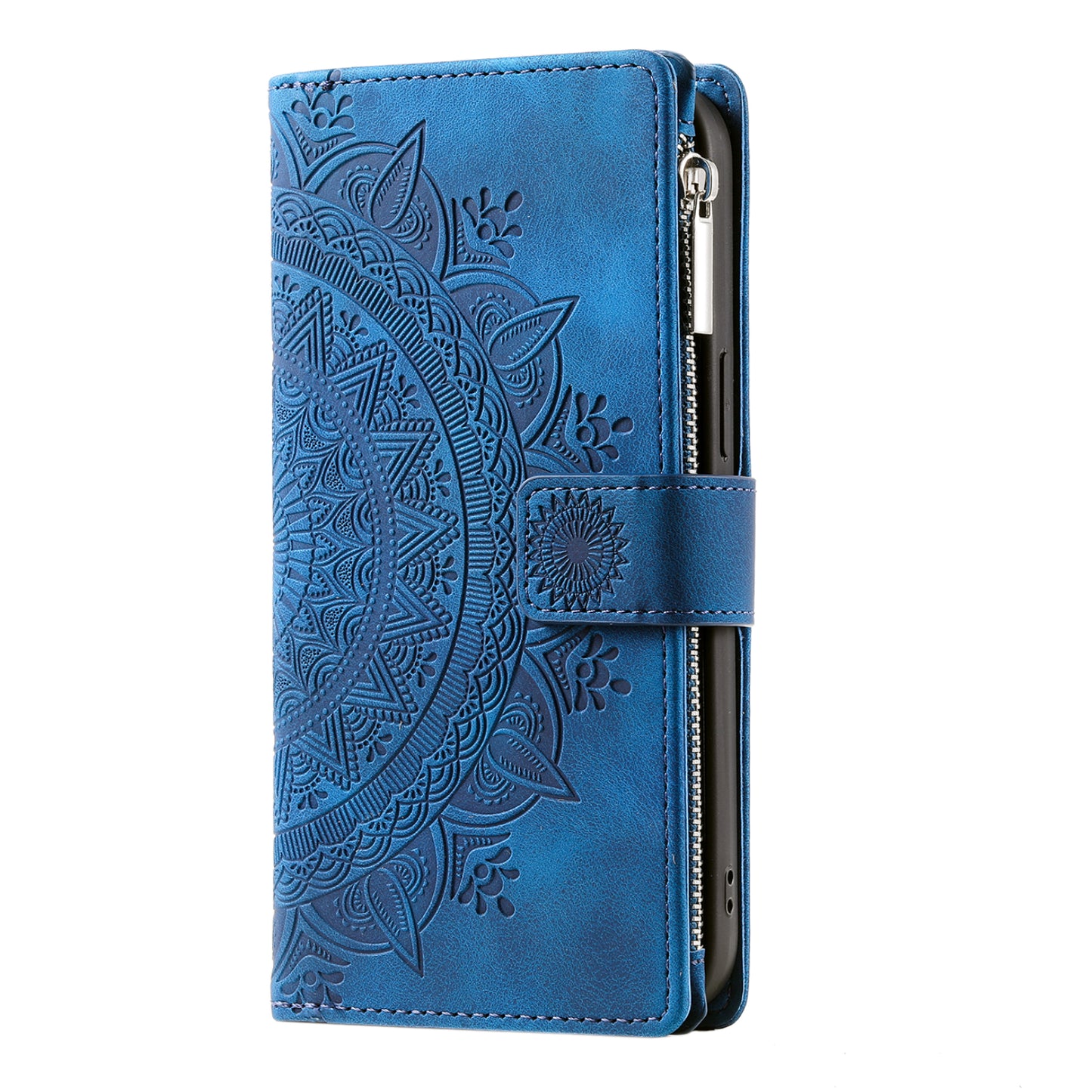 Style 006 For Samsung Galaxy A16 5G / A16 4G Wallet Case PU Leather Phone Cover Mandala Flower Pattern - Blue