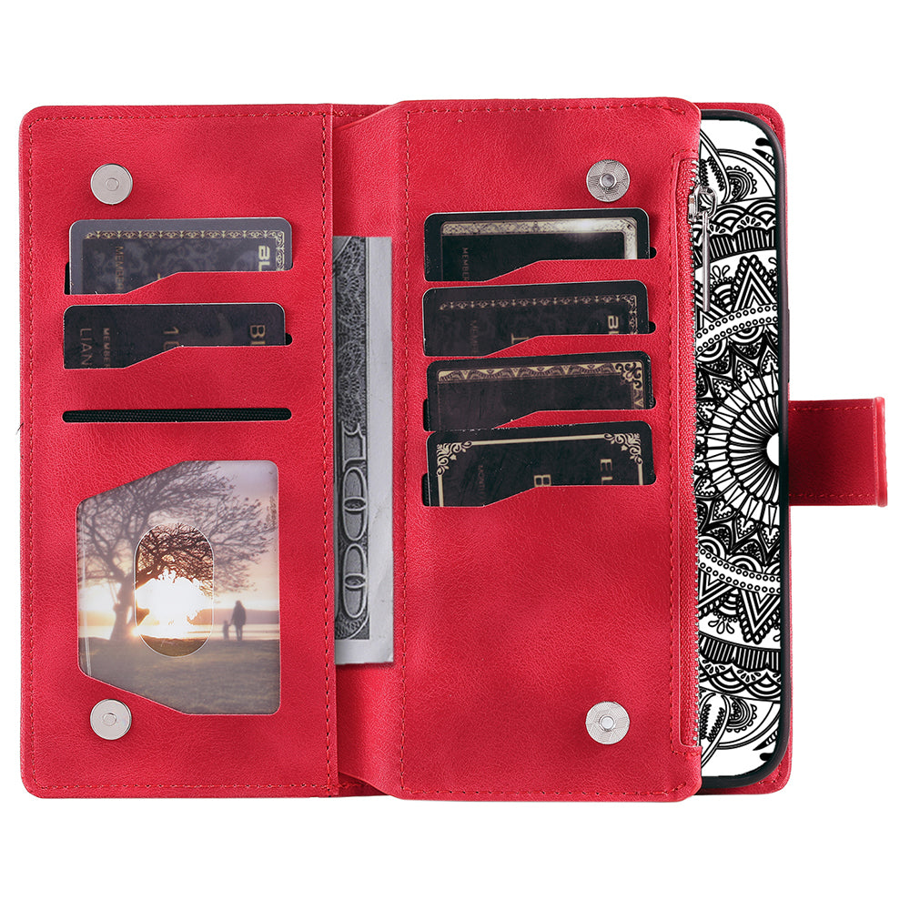 Style 006 For Samsung Galaxy A16 5G / A16 4G Wallet Case PU Leather Phone Cover Mandala Flower Pattern - Red
