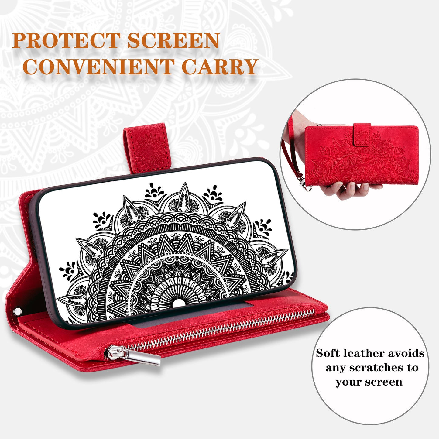Style 006 For Samsung Galaxy A16 5G / A16 4G Wallet Case PU Leather Phone Cover Mandala Flower Pattern - Red