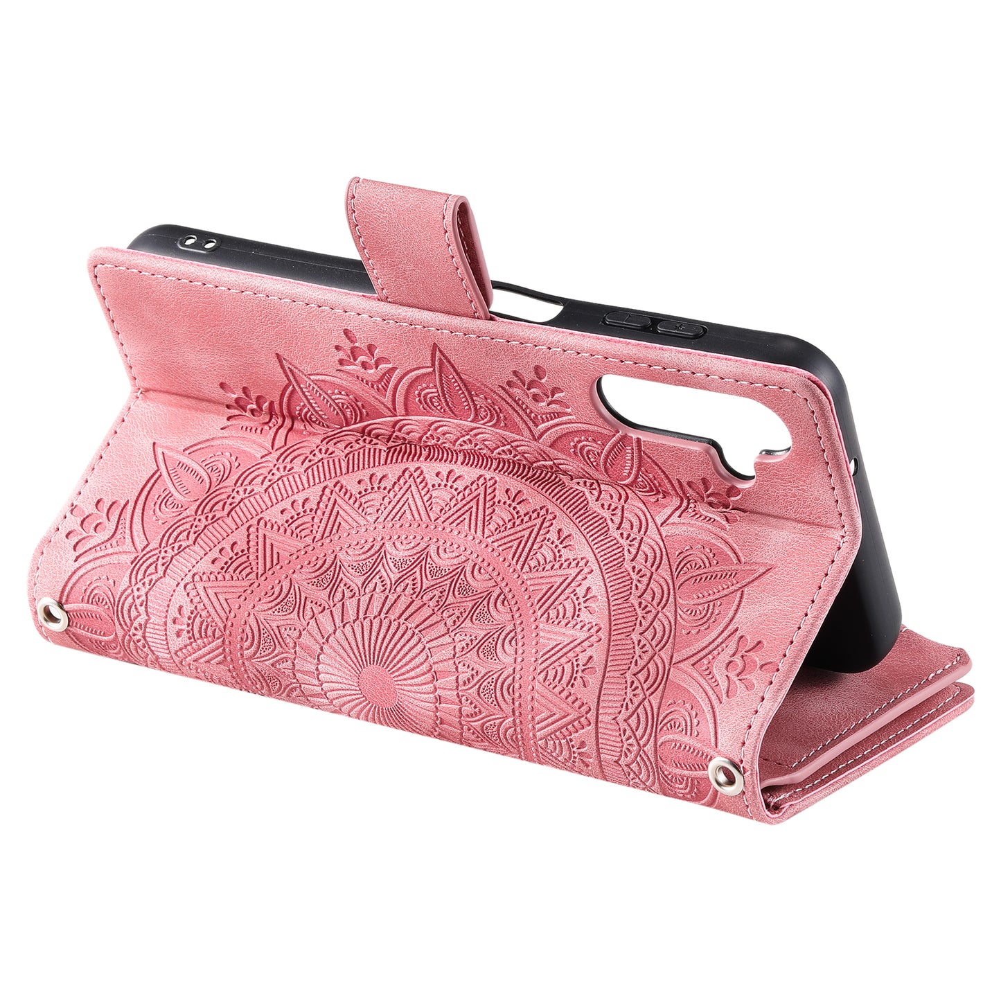 Style 006 For Samsung Galaxy A16 5G / A16 4G Wallet Case PU Leather Phone Cover Mandala Flower Pattern - Rose Gold