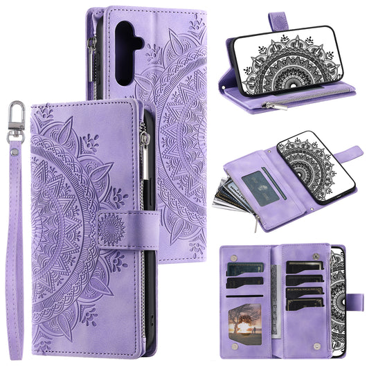 Style 006 For Samsung Galaxy A16 5G / A16 4G Wallet Case PU Leather Phone Cover Mandala Flower Pattern - Purple