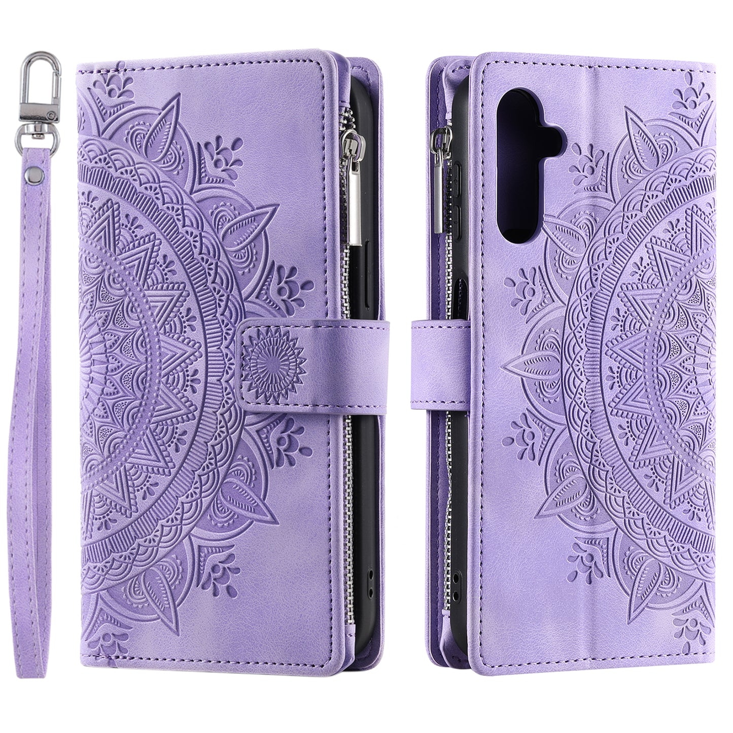 Style 006 For Samsung Galaxy A16 5G / A16 4G Wallet Case PU Leather Phone Cover Mandala Flower Pattern - Purple