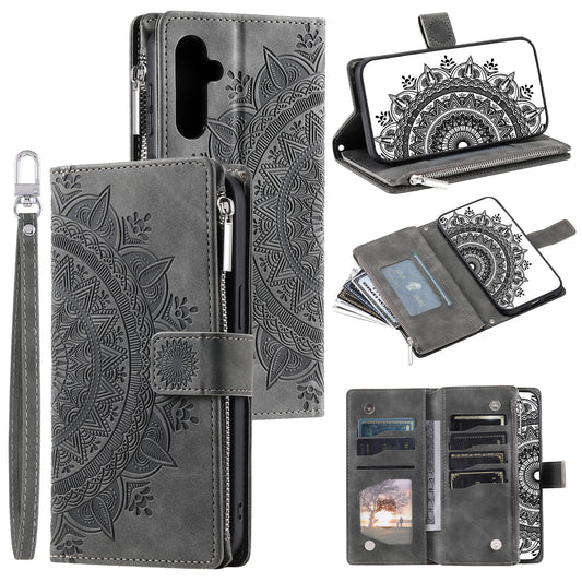 Style 006 For Samsung Galaxy A16 5G / A16 4G Wallet Case PU Leather Phone Cover Mandala Flower Pattern - Grey