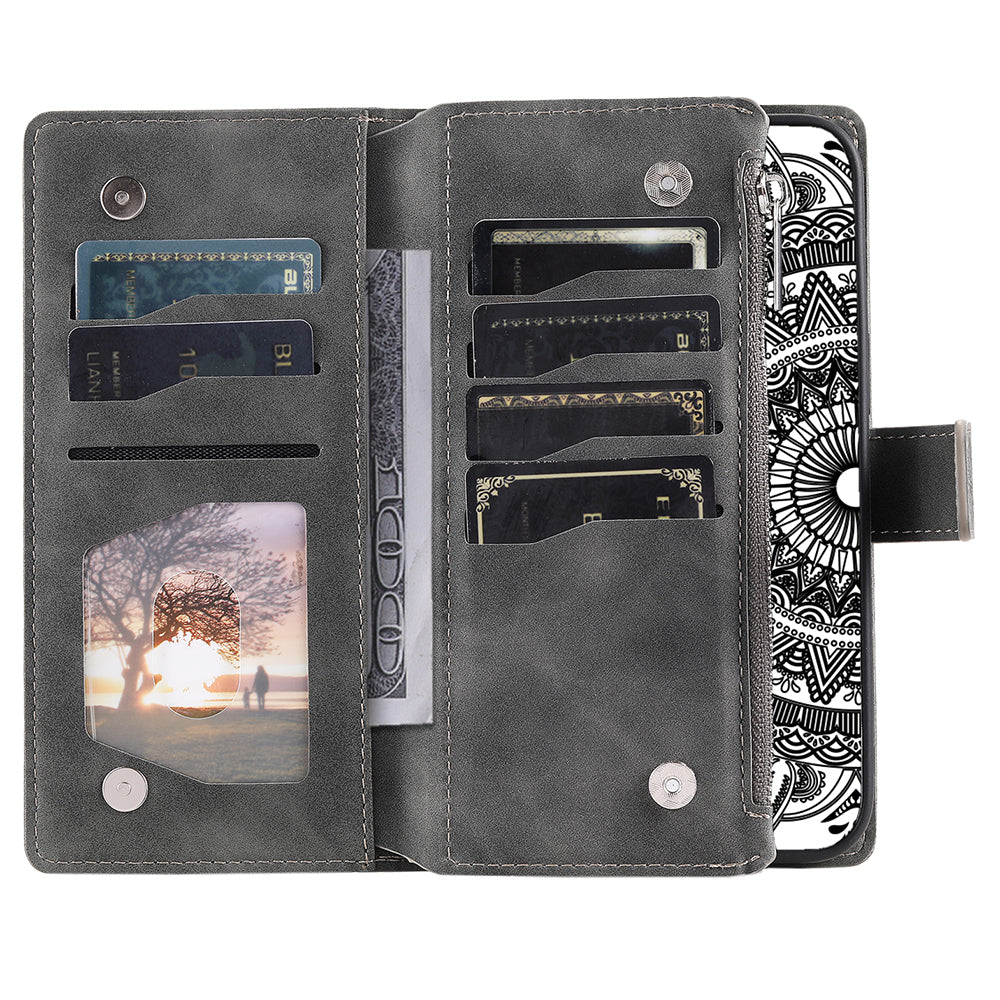 Style 006 For Samsung Galaxy A16 5G / A16 4G Wallet Case PU Leather Phone Cover Mandala Flower Pattern - Grey