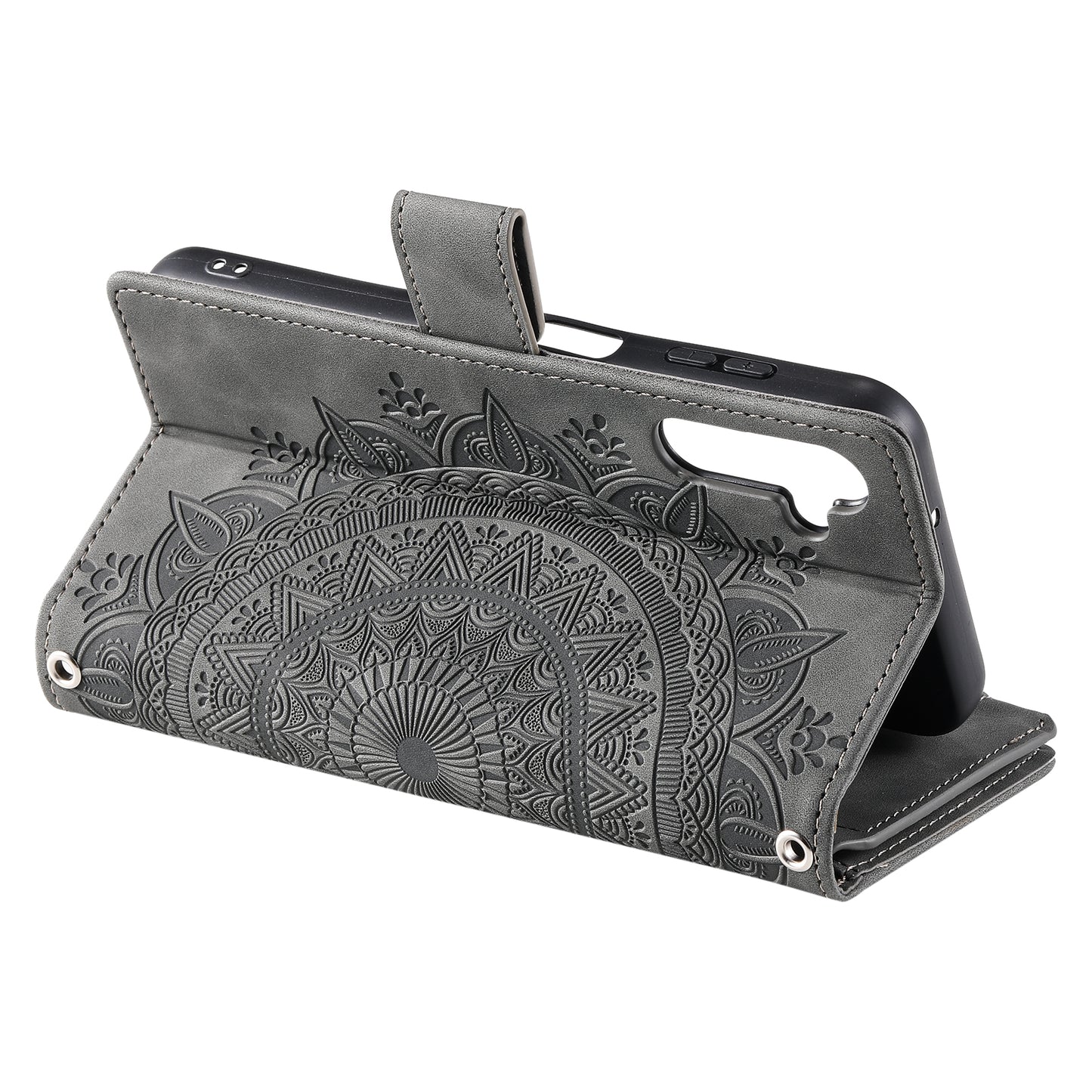 Style 006 For Samsung Galaxy A16 5G / A16 4G Wallet Case PU Leather Phone Cover Mandala Flower Pattern - Grey