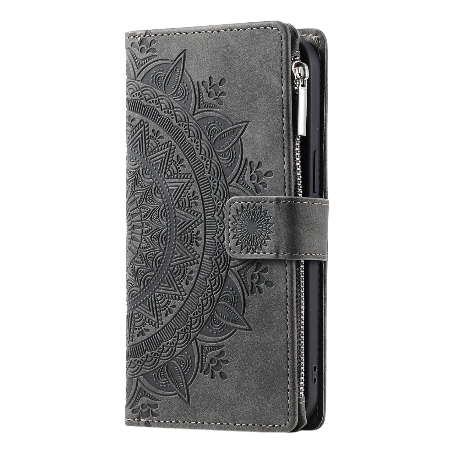 Style 006 For Samsung Galaxy A16 5G / A16 4G Wallet Case PU Leather Phone Cover Mandala Flower Pattern - Grey