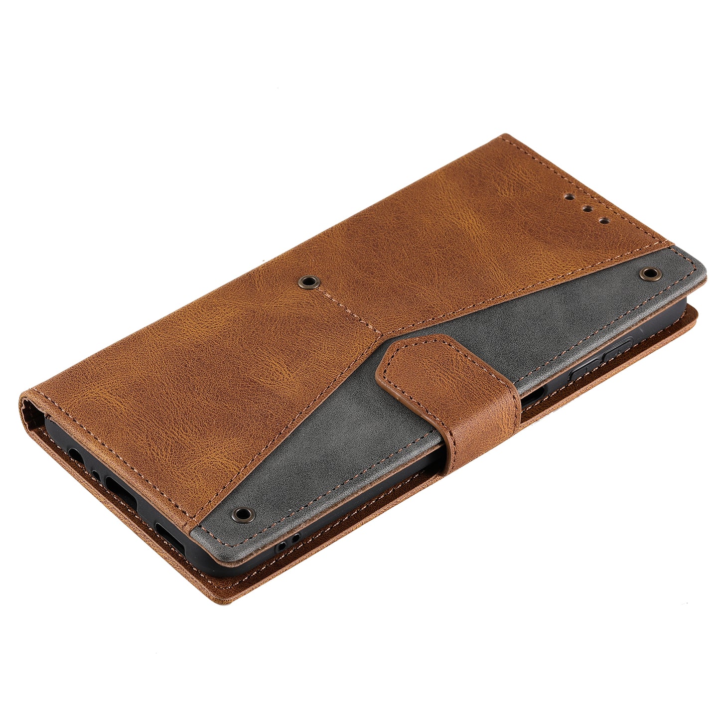 For Samsung Galaxy A16 5G / A16 4G Leather Case Splicing Stitching Wallet Stand Phone Cover with Strap - Brown
