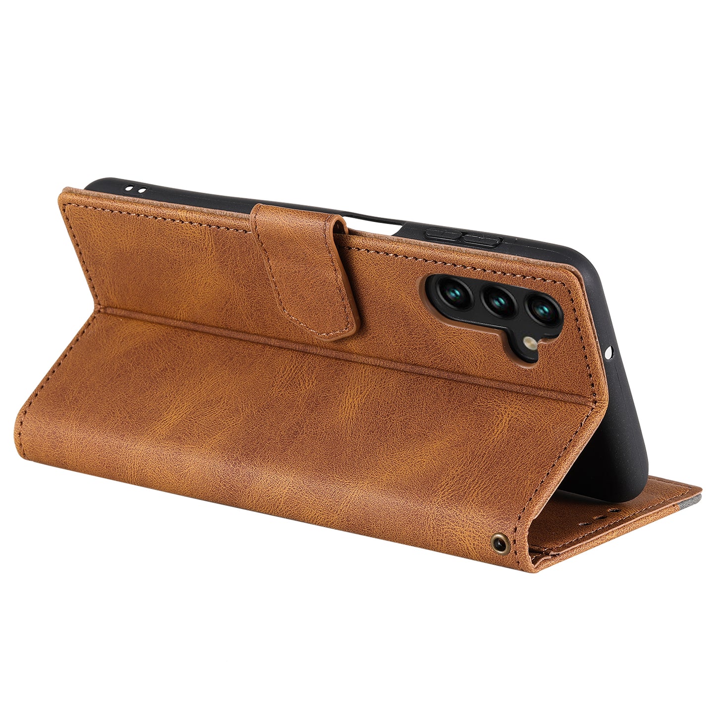 For Samsung Galaxy A16 5G / A16 4G Leather Case Splicing Stitching Wallet Stand Phone Cover with Strap - Brown