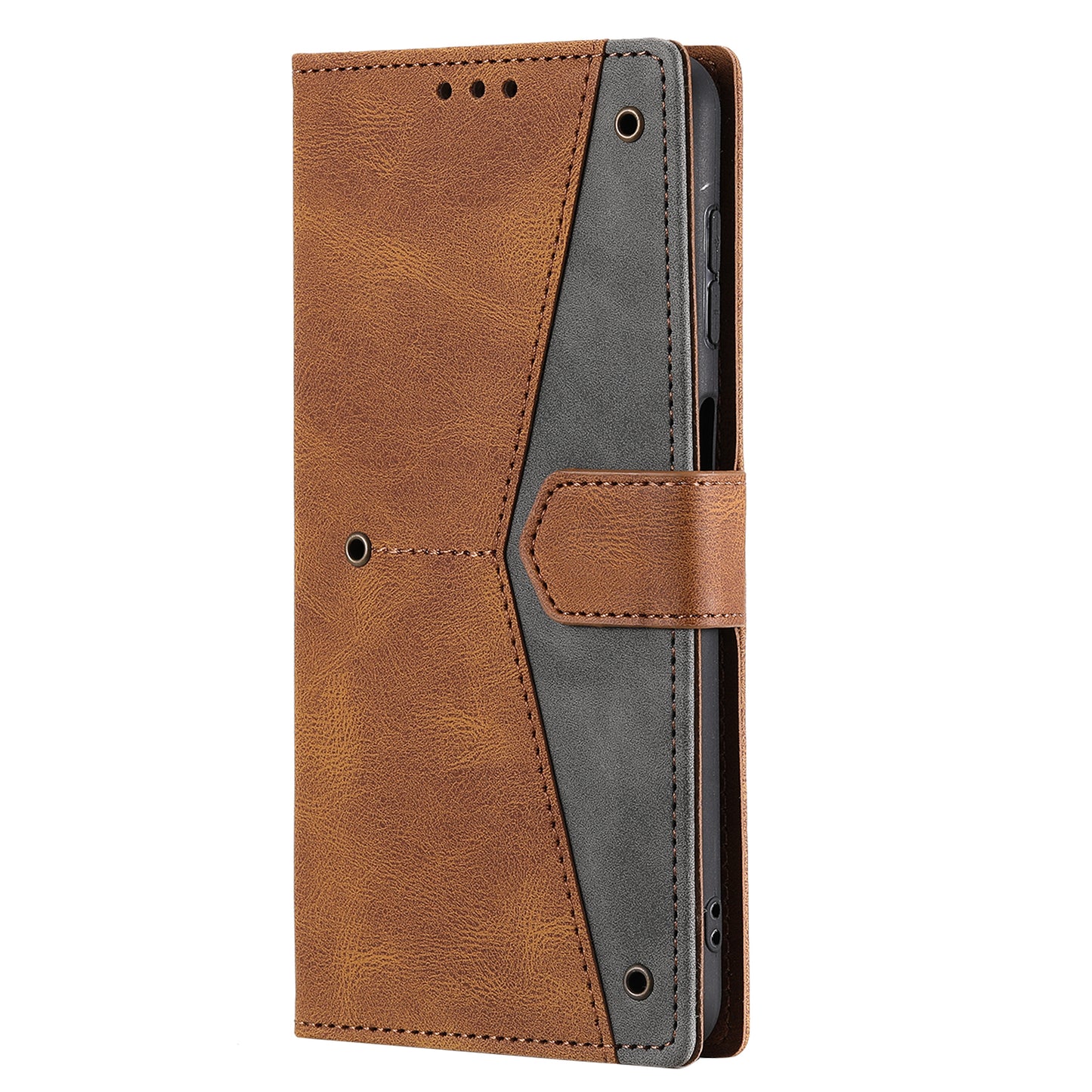 For Samsung Galaxy A16 5G / A16 4G Leather Case Splicing Stitching Wallet Stand Phone Cover with Strap - Brown