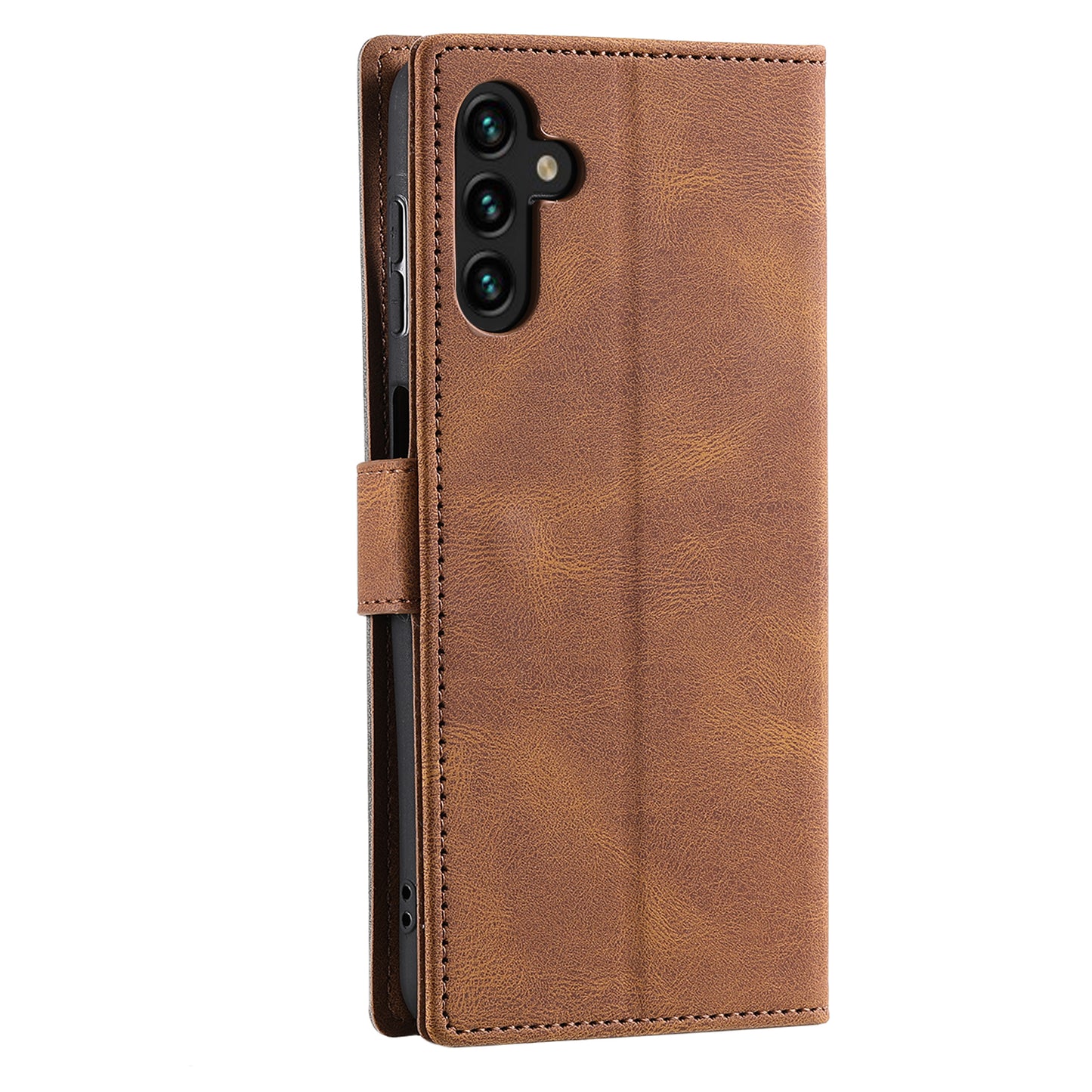 For Samsung Galaxy A16 5G / A16 4G Leather Case Splicing Stitching Wallet Stand Phone Cover with Strap - Brown