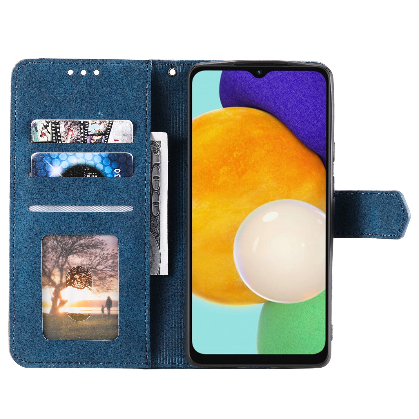 For Samsung Galaxy A16 5G / A16 4G Leather Case Splicing Stitching Wallet Stand Phone Cover with Strap - Blue
