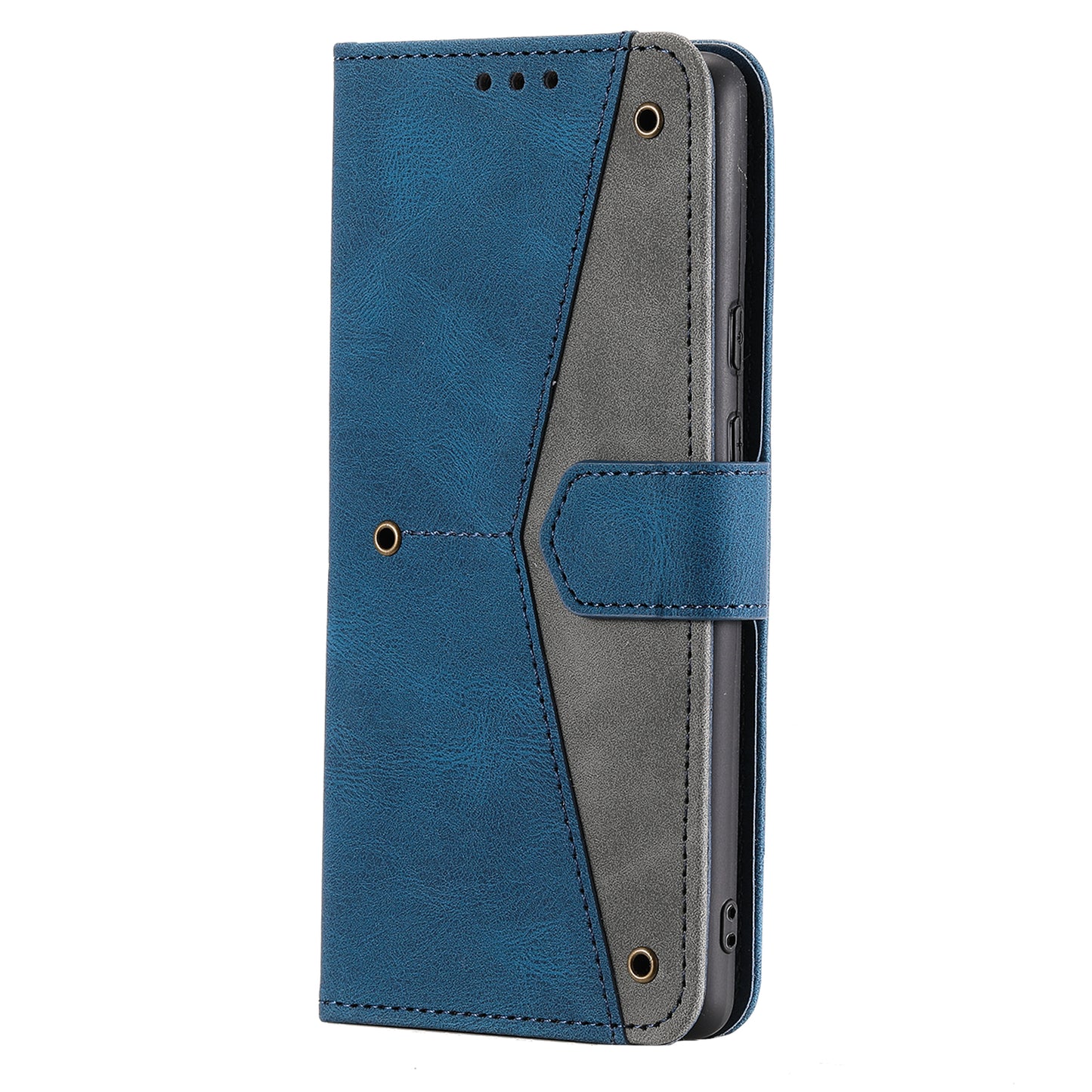 For Samsung Galaxy A16 5G / A16 4G Leather Case Splicing Stitching Wallet Stand Phone Cover with Strap - Blue