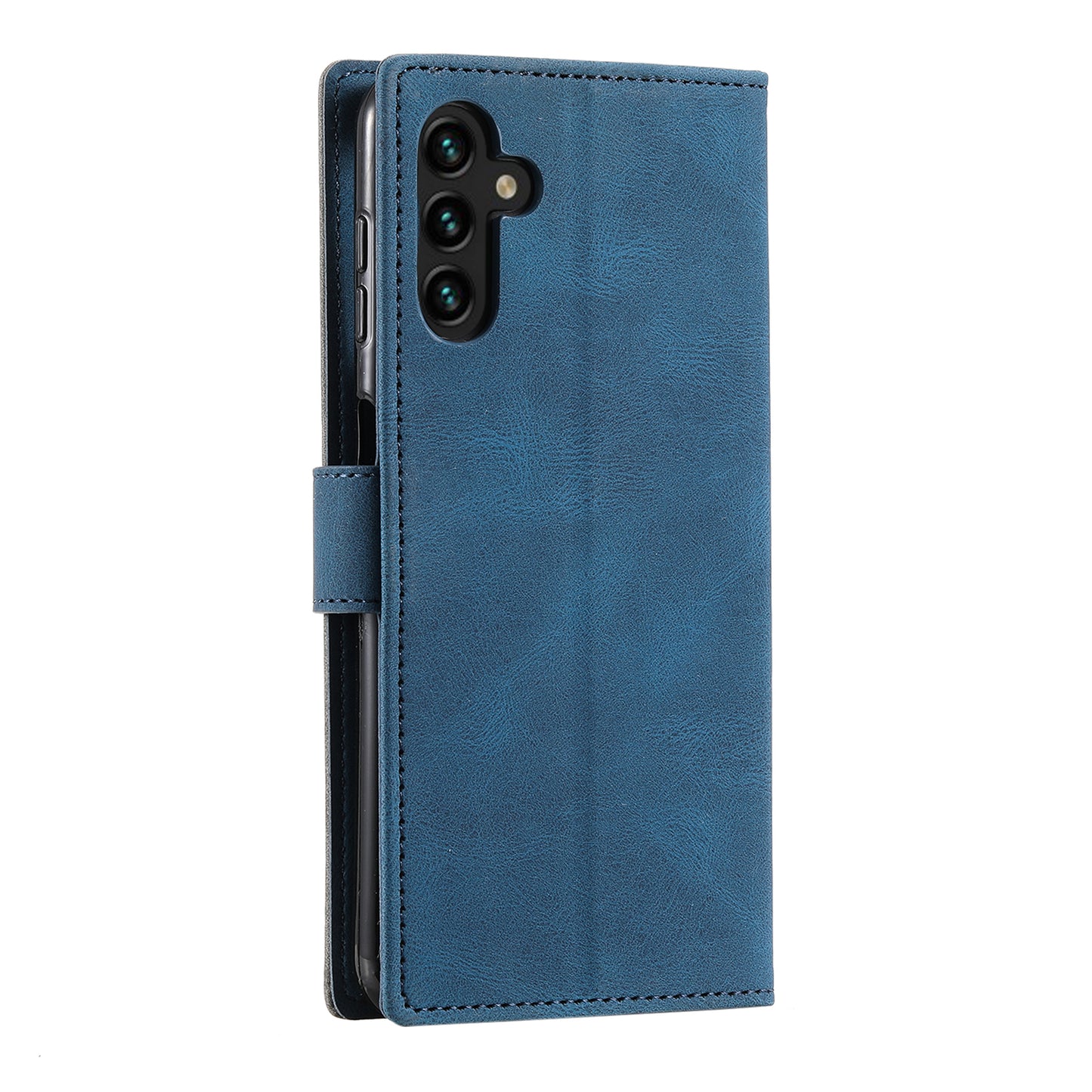 For Samsung Galaxy A16 5G / A16 4G Leather Case Splicing Stitching Wallet Stand Phone Cover with Strap - Blue