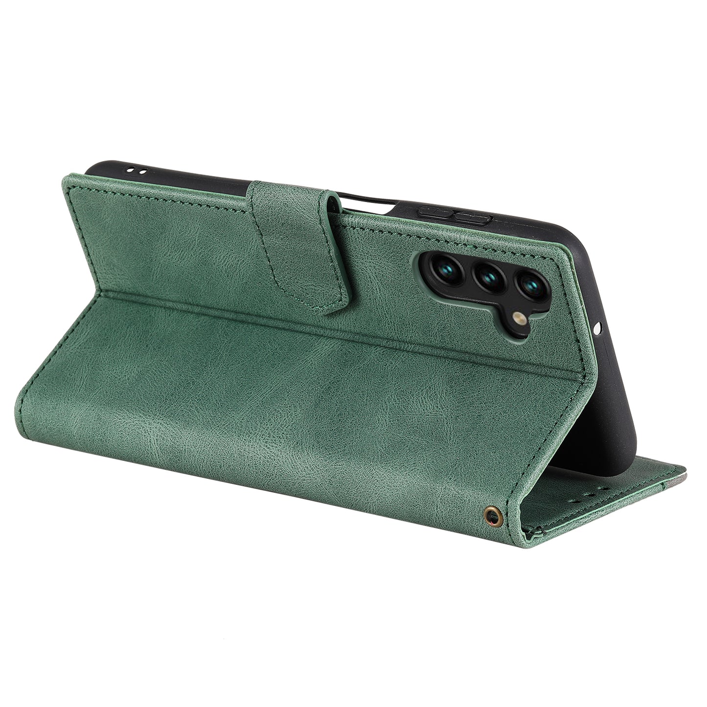 For Samsung Galaxy A16 5G / A16 4G Leather Case Splicing Stitching Wallet Stand Phone Cover with Strap - Green
