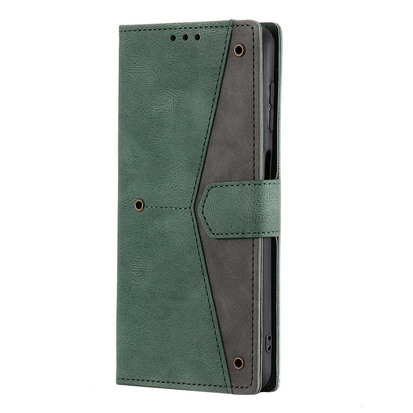 For Samsung Galaxy A16 5G / A16 4G Leather Case Splicing Stitching Wallet Stand Phone Cover with Strap - Green