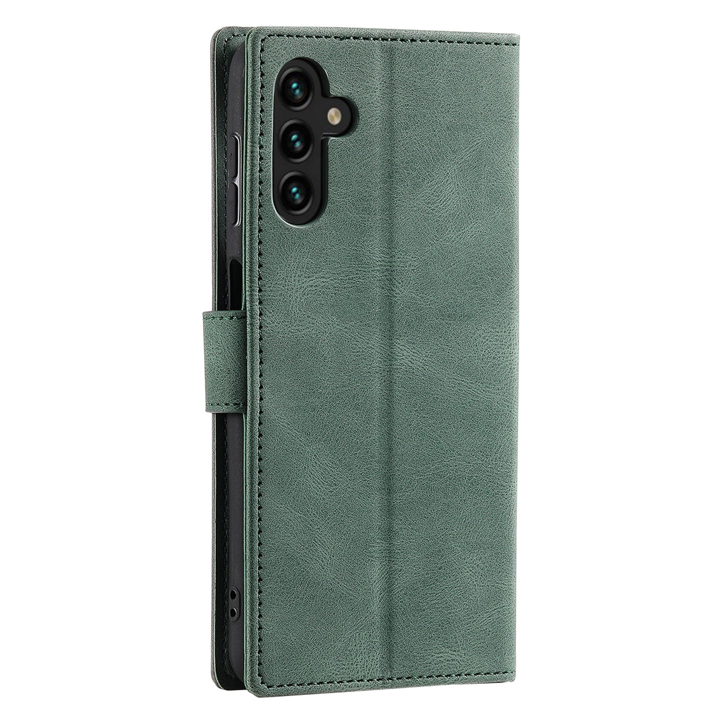 For Samsung Galaxy A16 5G / A16 4G Leather Case Splicing Stitching Wallet Stand Phone Cover with Strap - Green
