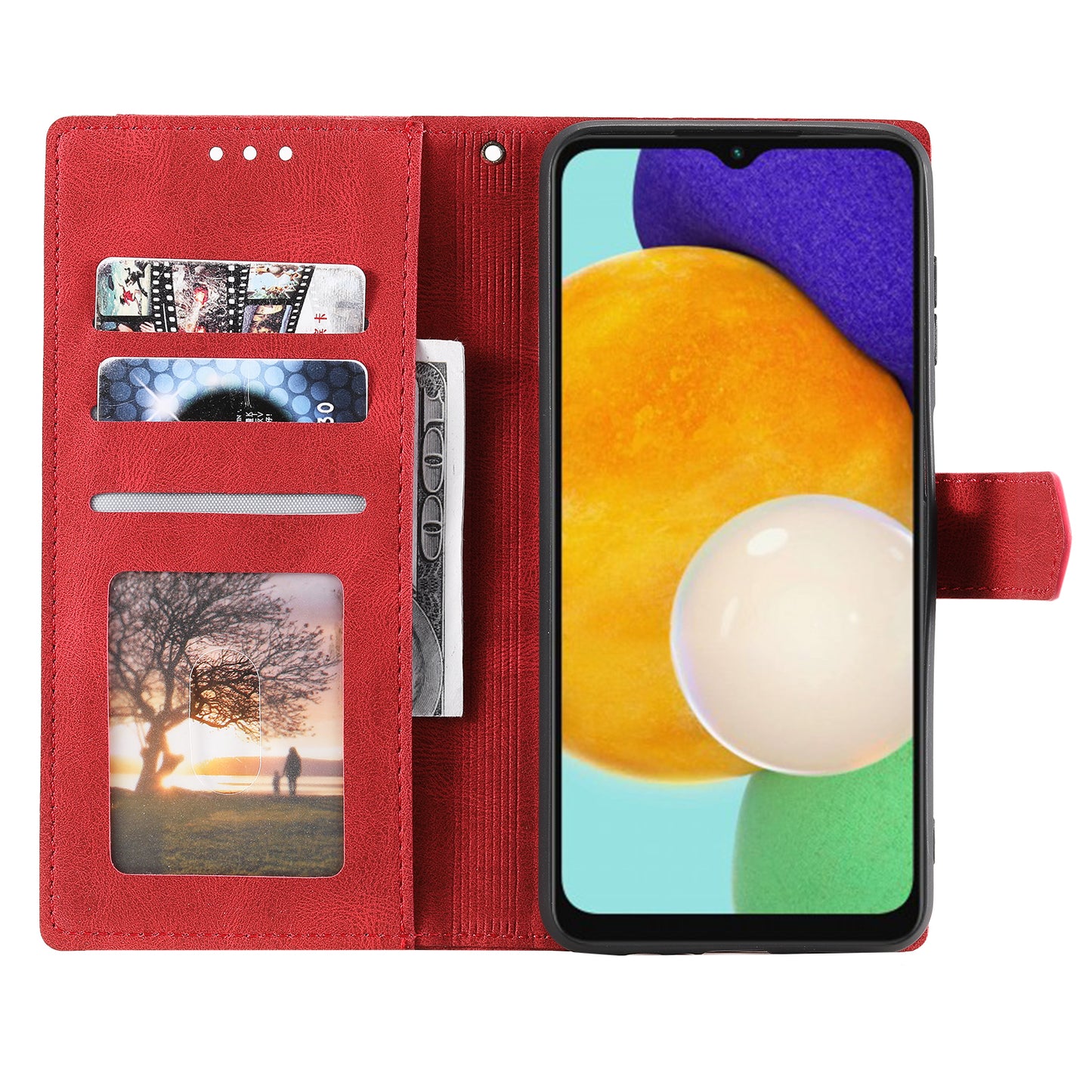For Samsung Galaxy A16 5G / A16 4G Leather Case Splicing Stitching Wallet Stand Phone Cover with Strap - Red