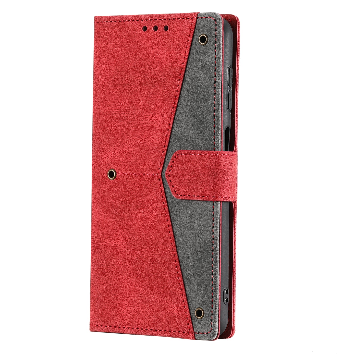 For Samsung Galaxy A16 5G / A16 4G Leather Case Splicing Stitching Wallet Stand Phone Cover with Strap - Red