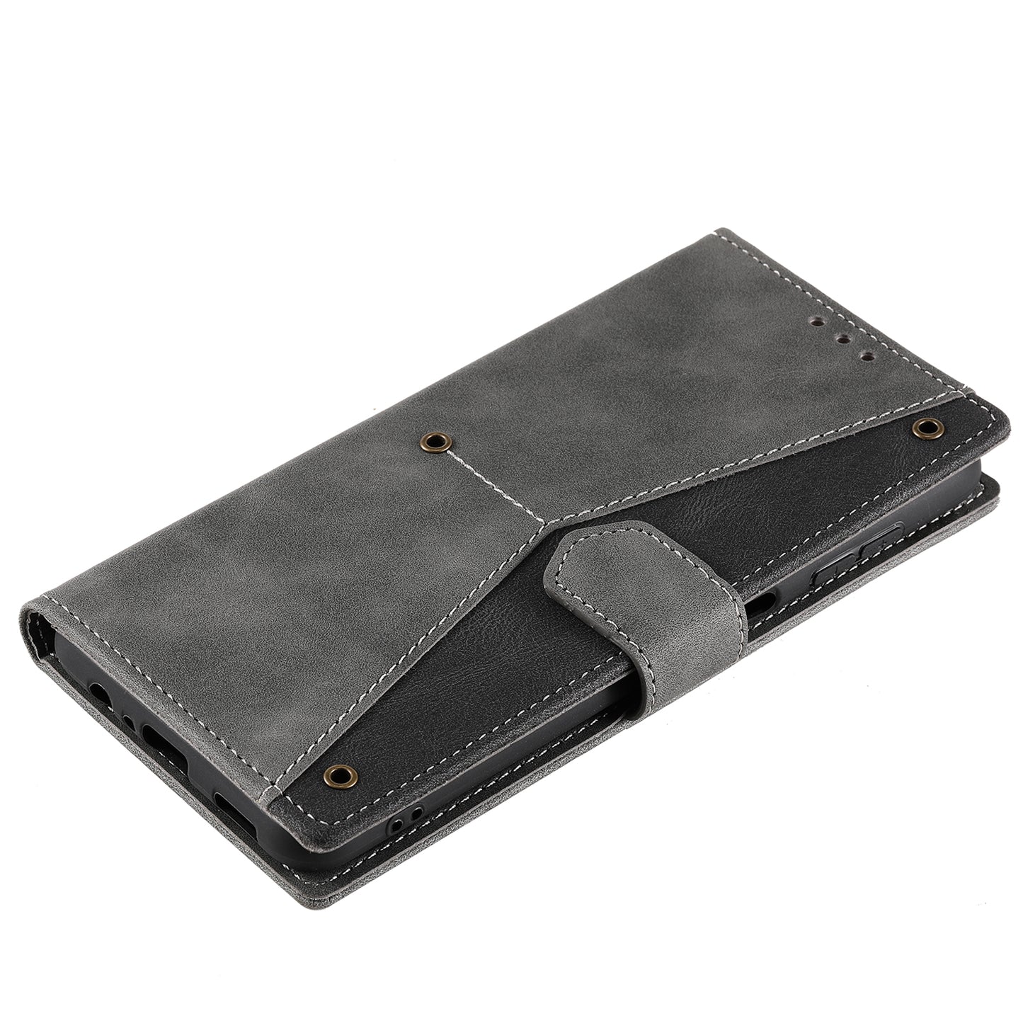 For Samsung Galaxy A16 5G / A16 4G Leather Case Splicing Stitching Wallet Stand Phone Cover with Strap - Grey