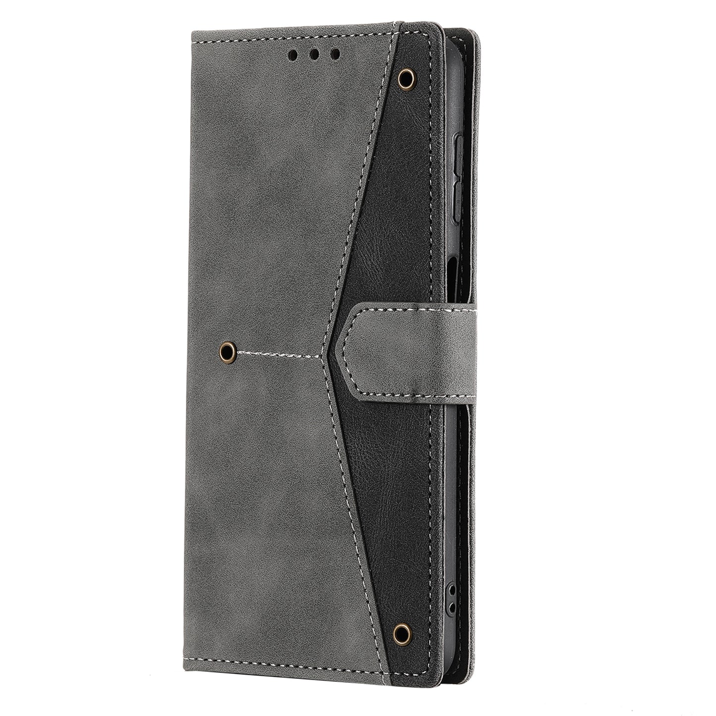 For Samsung Galaxy A16 5G / A16 4G Leather Case Splicing Stitching Wallet Stand Phone Cover with Strap - Grey