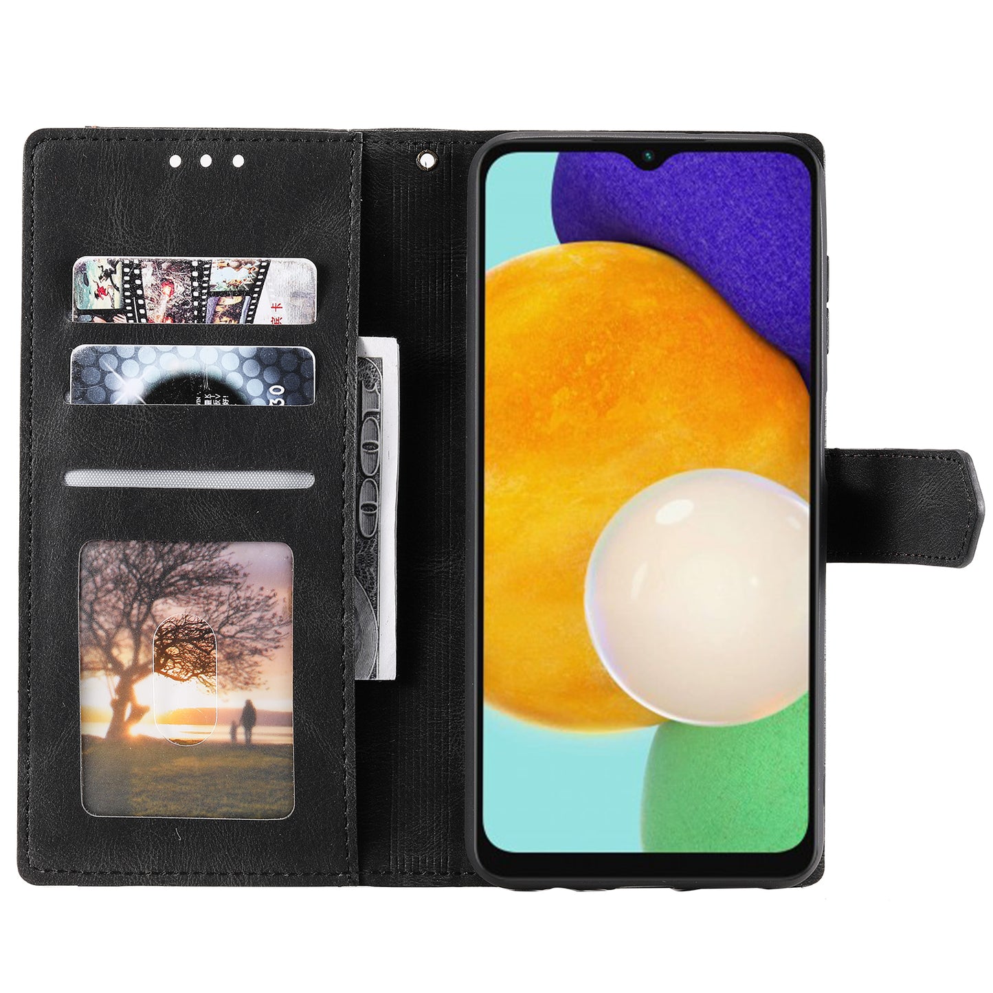 For Samsung Galaxy A16 5G / A16 4G Leather Case Splicing Stitching Wallet Stand Phone Cover with Strap - Black