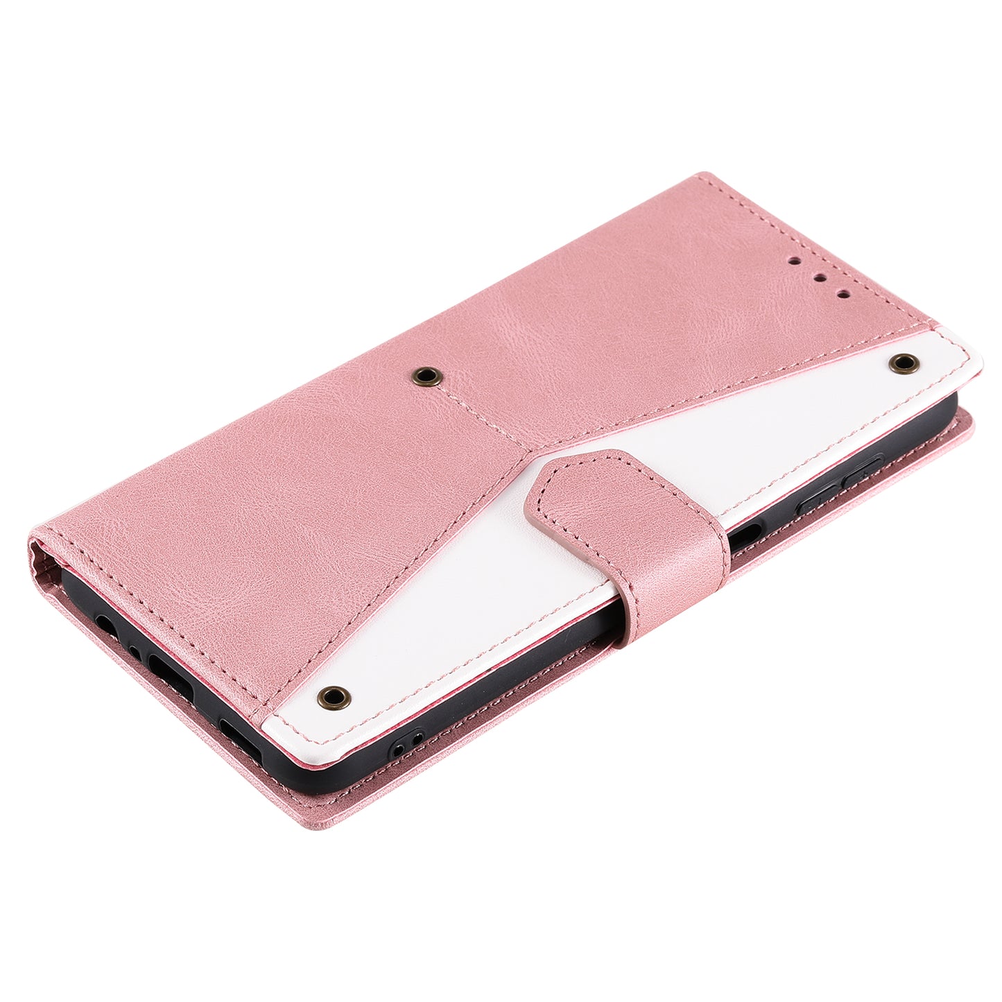 For Samsung Galaxy A16 5G / A16 4G Leather Case Splicing Stitching Wallet Stand Phone Cover with Strap - Pink