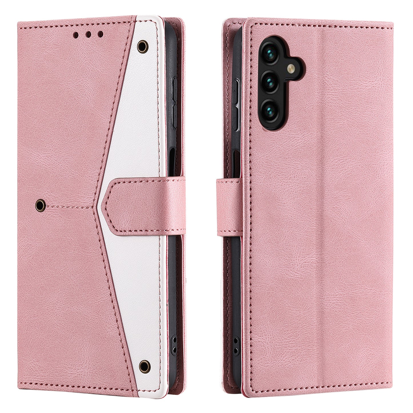 For Samsung Galaxy A16 5G / A16 4G Leather Case Splicing Stitching Wallet Stand Phone Cover with Strap - Pink