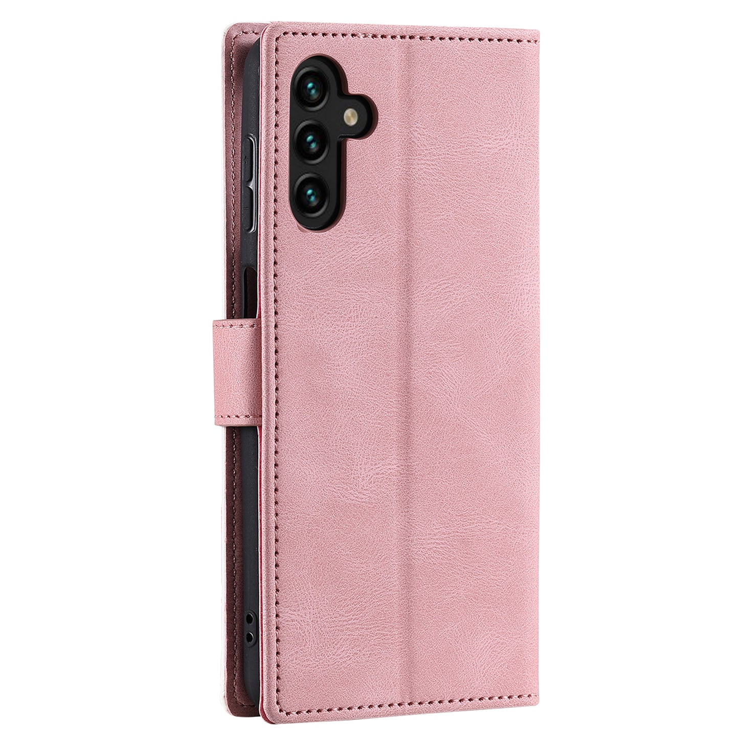 For Samsung Galaxy A16 5G / A16 4G Leather Case Splicing Stitching Wallet Stand Phone Cover with Strap - Pink