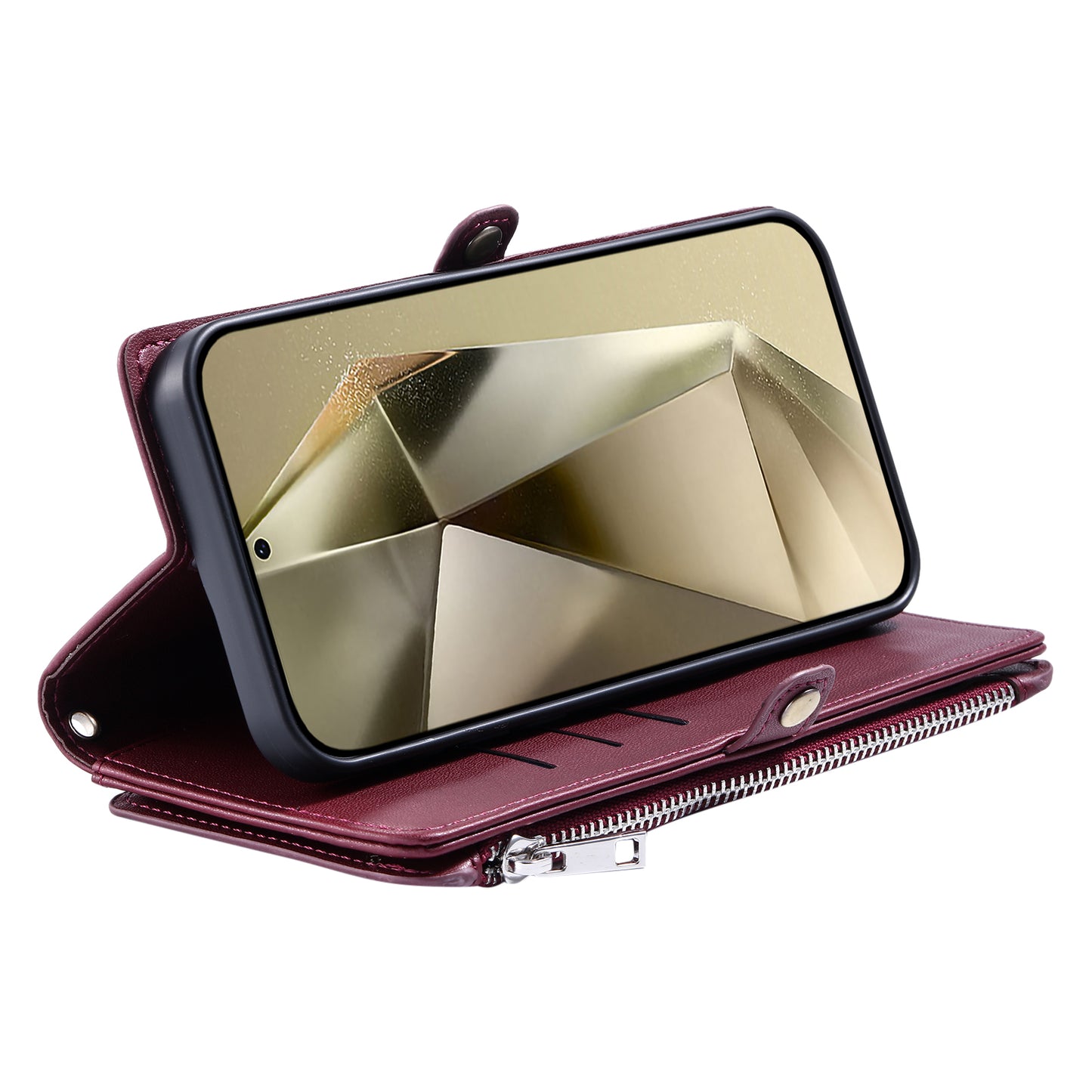 015 Style For Samsung Galaxy A16 5G / A16 4G Case TPU+PU Leather Wallet Phone Cover with Straps - Wine Red