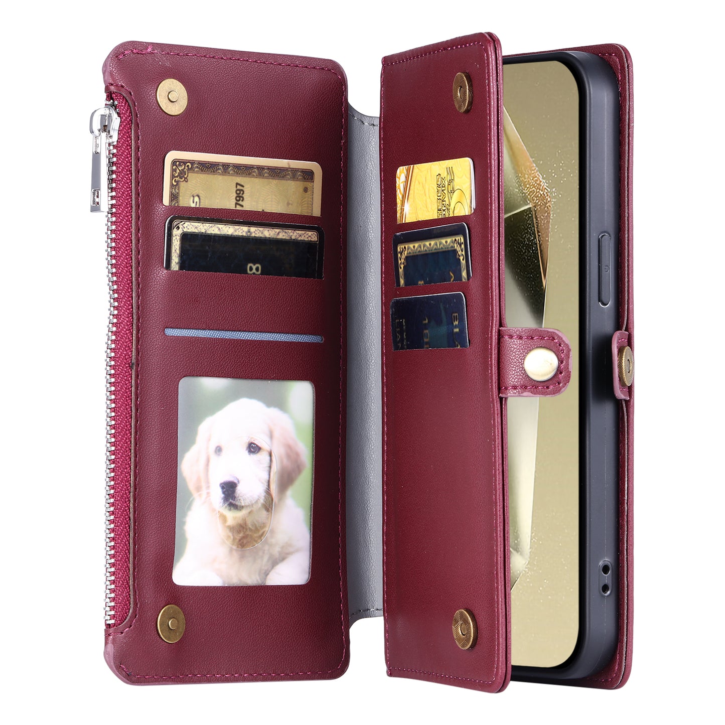 015 Style For Samsung Galaxy A16 5G / A16 4G Case TPU+PU Leather Wallet Phone Cover with Straps - Wine Red