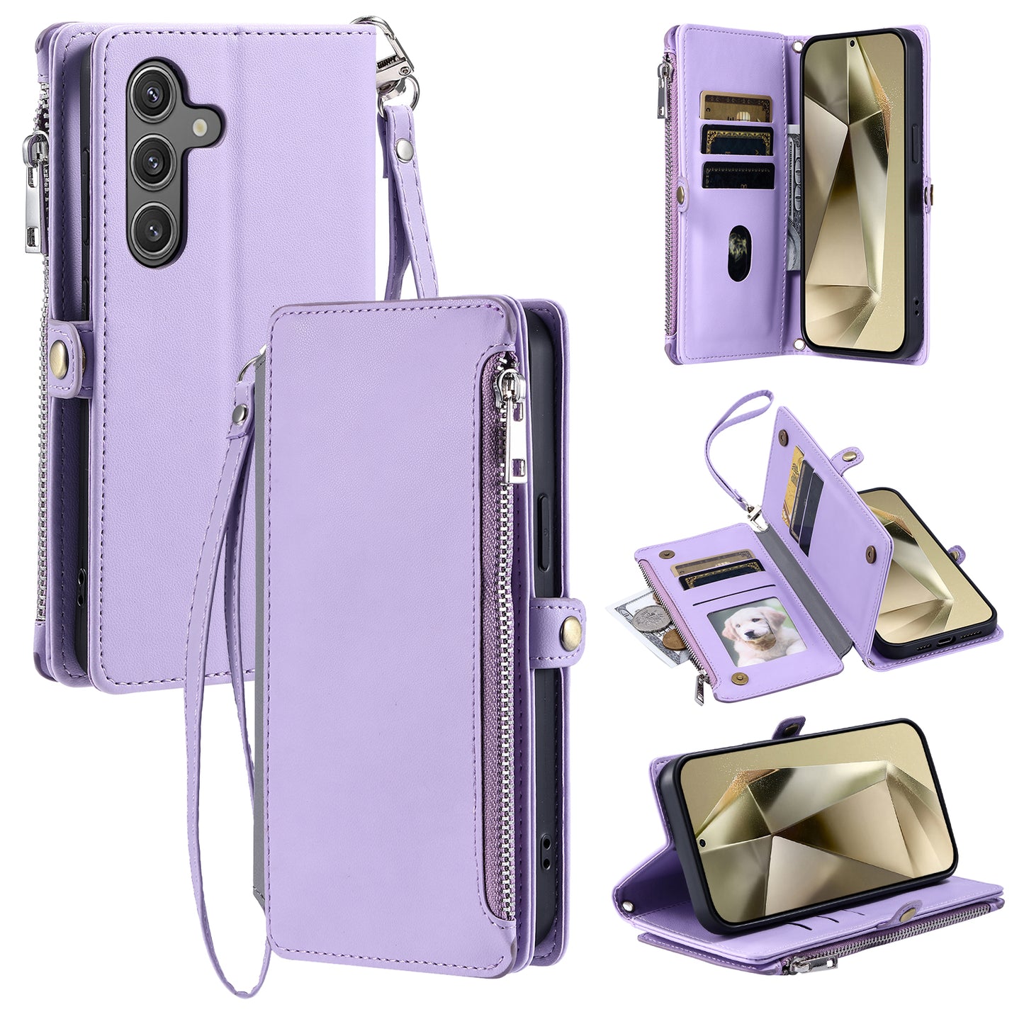 015 Style For Samsung Galaxy A16 5G / A16 4G Case TPU+PU Leather Wallet Phone Cover with Straps - Purple