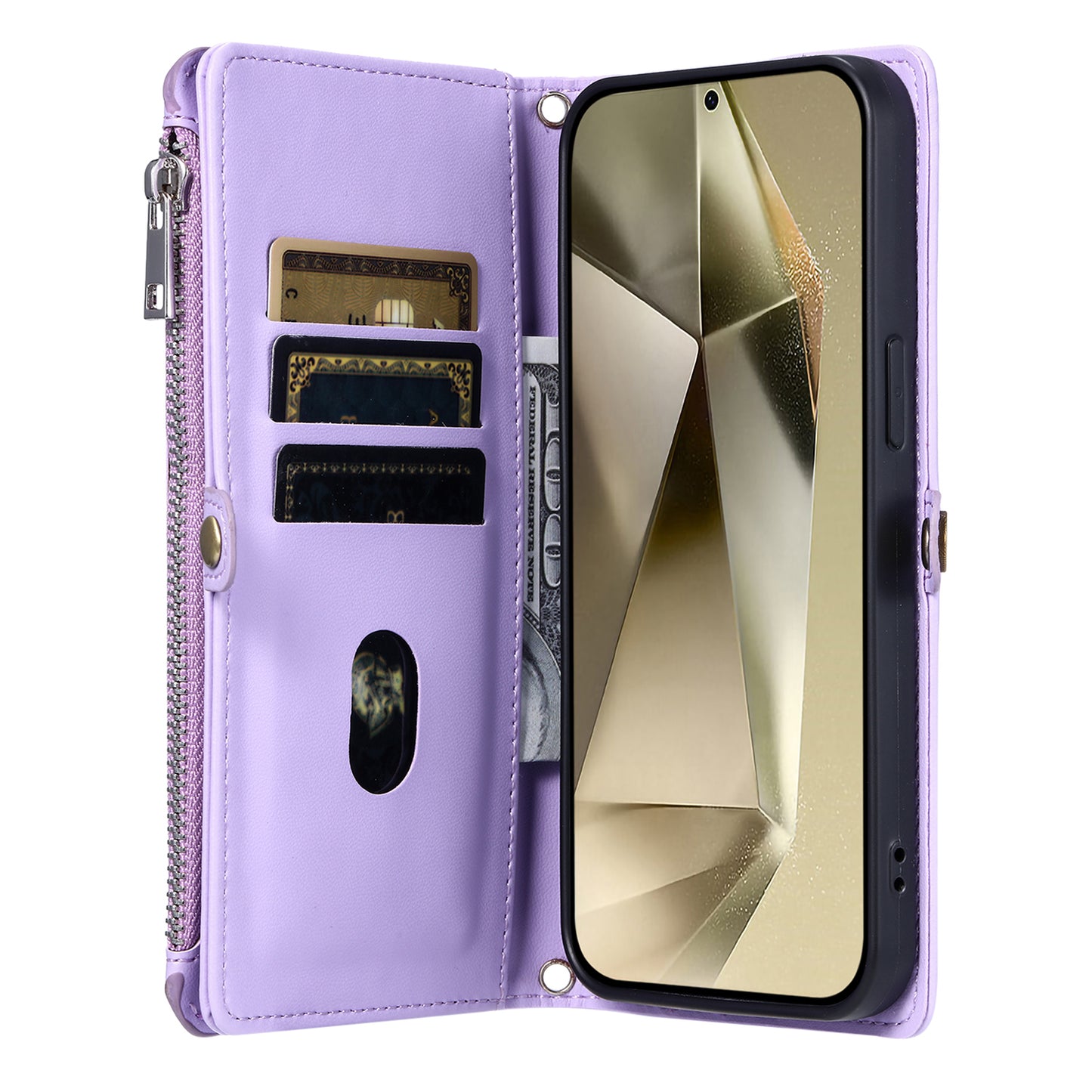 015 Style For Samsung Galaxy A16 5G / A16 4G Case TPU+PU Leather Wallet Phone Cover with Straps - Purple