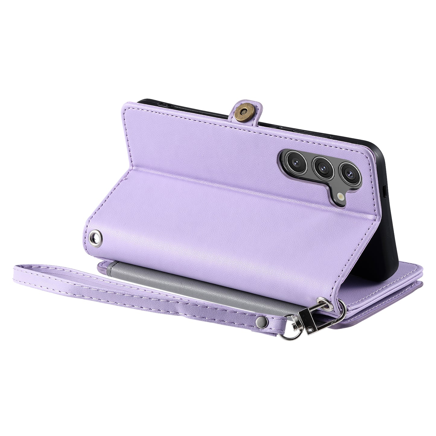 015 Style For Samsung Galaxy A16 5G / A16 4G Case TPU+PU Leather Wallet Phone Cover with Straps - Purple