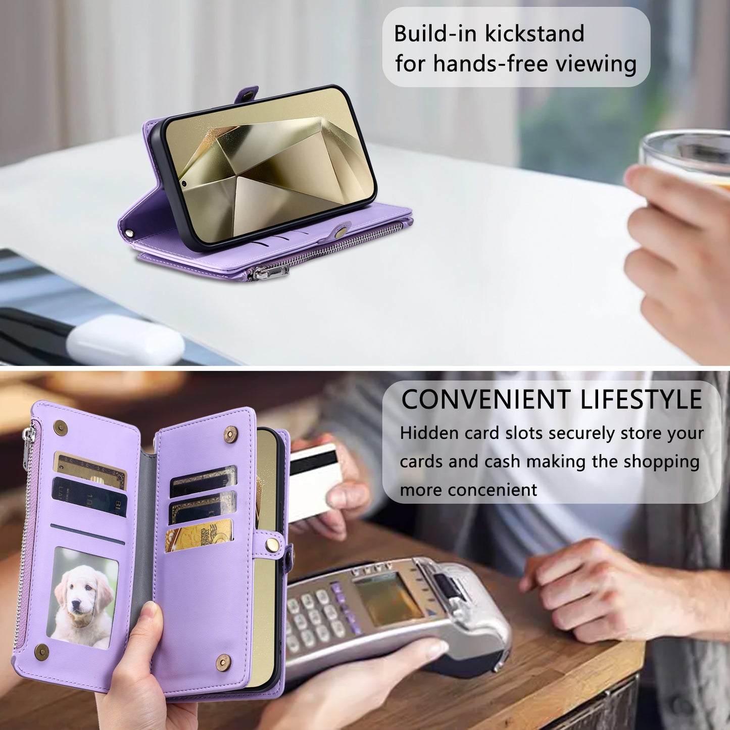 015 Style For Samsung Galaxy A16 5G / A16 4G Case TPU+PU Leather Wallet Phone Cover with Straps - Purple