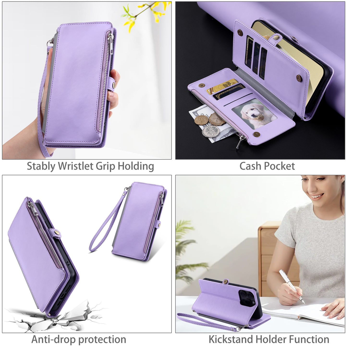 015 Style For Samsung Galaxy A16 5G / A16 4G Case TPU+PU Leather Wallet Phone Cover with Straps - Purple
