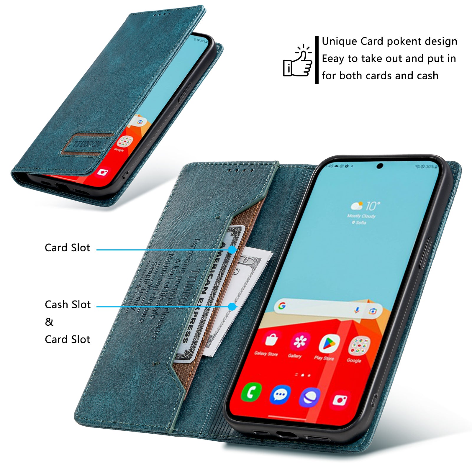 TTUDRCH Style 007 For Samsung Galaxy A16 5G / A16 4G Leather Case RFID Blocking Wallet Stand Phone Cover - Green