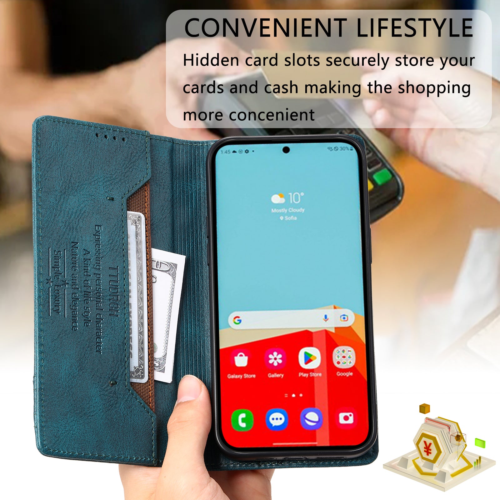 TTUDRCH Style 007 For Samsung Galaxy A16 5G / A16 4G Leather Case RFID Blocking Wallet Stand Phone Cover - Green