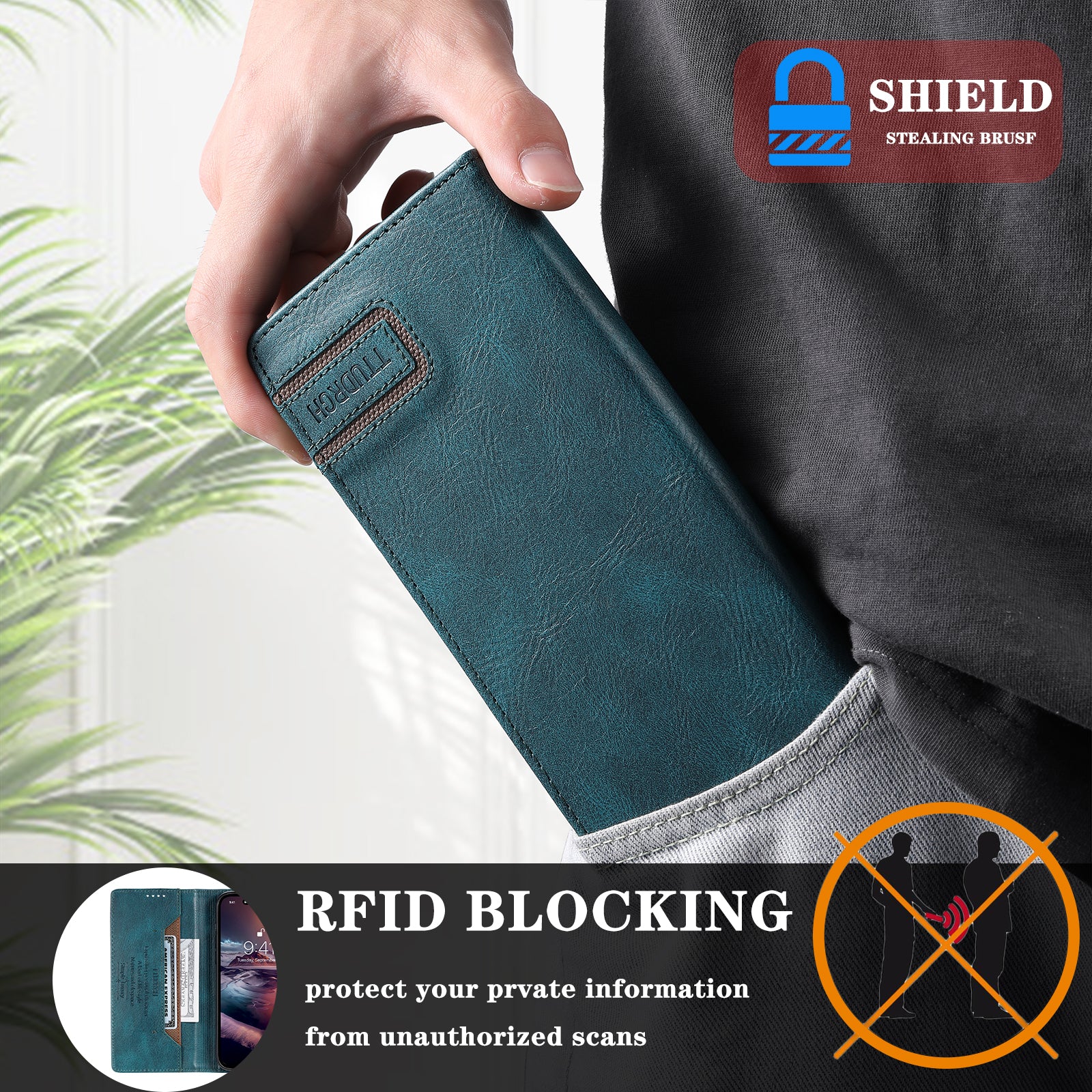 TTUDRCH Style 007 For Samsung Galaxy A16 5G / A16 4G Leather Case RFID Blocking Wallet Stand Phone Cover - Green
