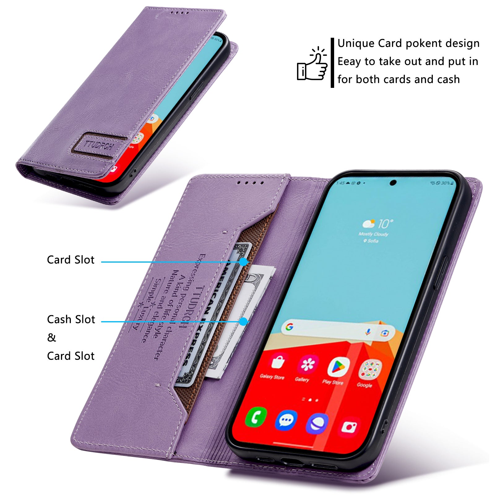 TTUDRCH Style 007 For Samsung Galaxy A16 5G / A16 4G Leather Case RFID Blocking Wallet Stand Phone Cover - Purple
