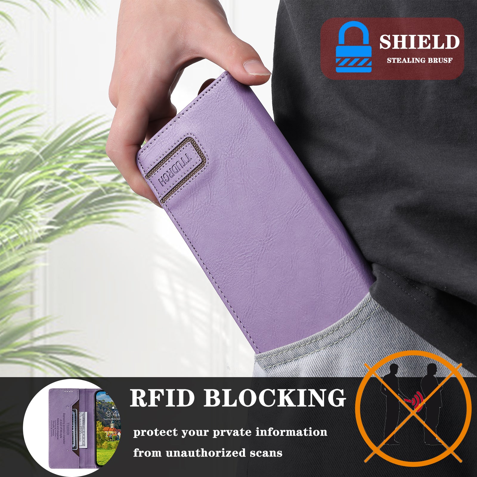 TTUDRCH Style 007 For Samsung Galaxy A16 5G / A16 4G Leather Case RFID Blocking Wallet Stand Phone Cover - Purple