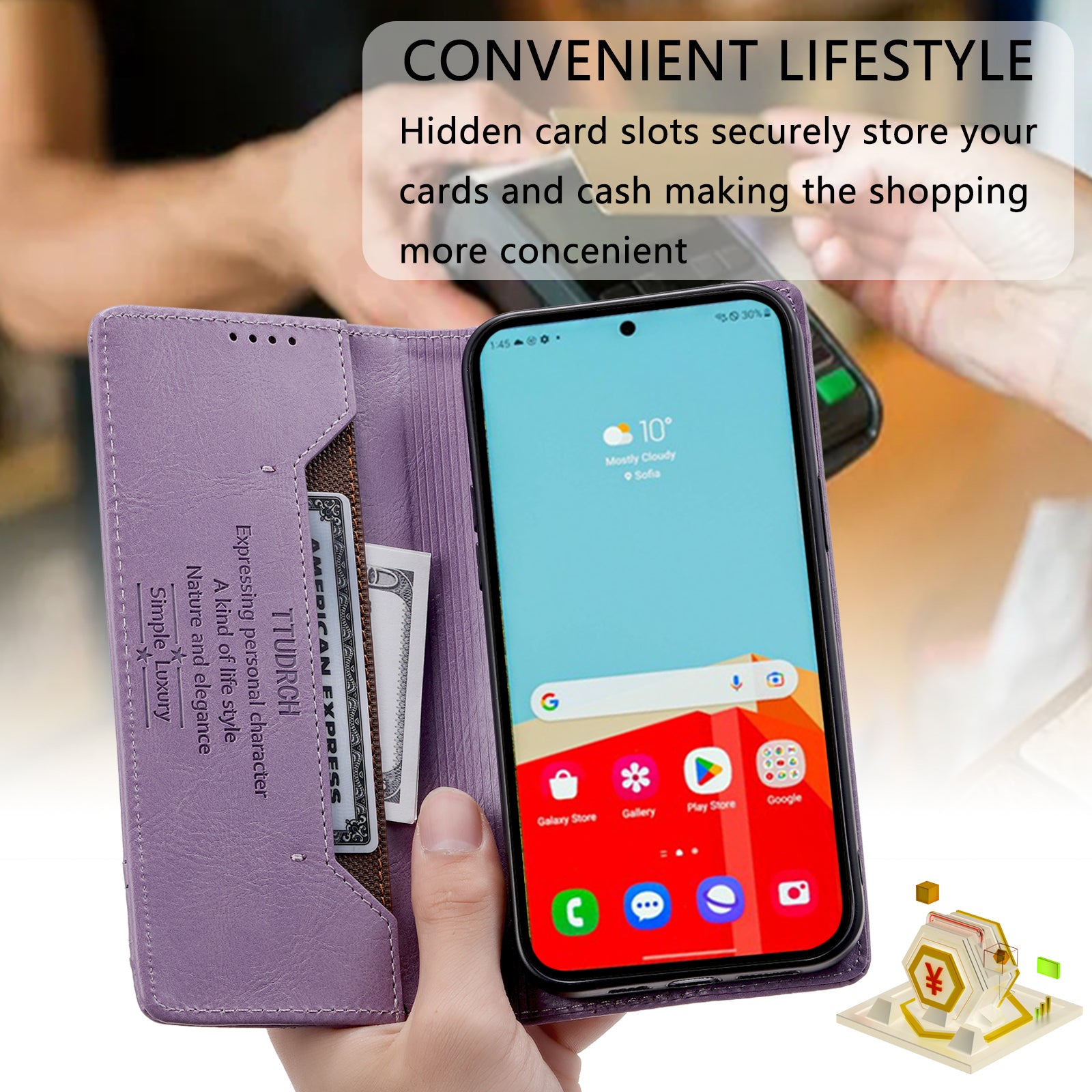 TTUDRCH Style 007 For Samsung Galaxy A16 5G / A16 4G Leather Case RFID Blocking Wallet Stand Phone Cover - Purple