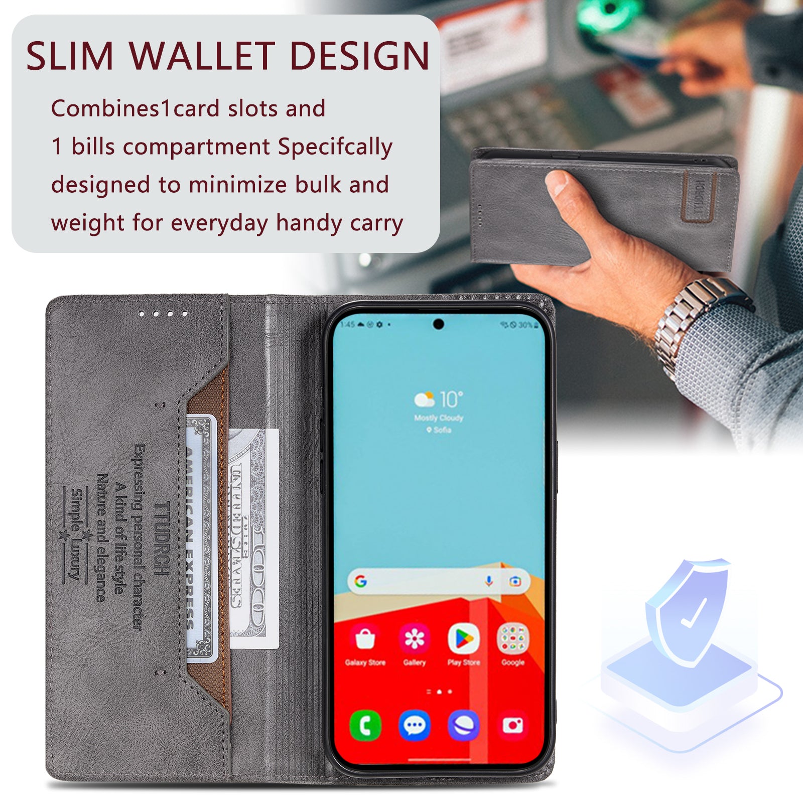 TTUDRCH Style 007 For Samsung Galaxy A16 5G / A16 4G Leather Case RFID Blocking Wallet Stand Phone Cover - Grey