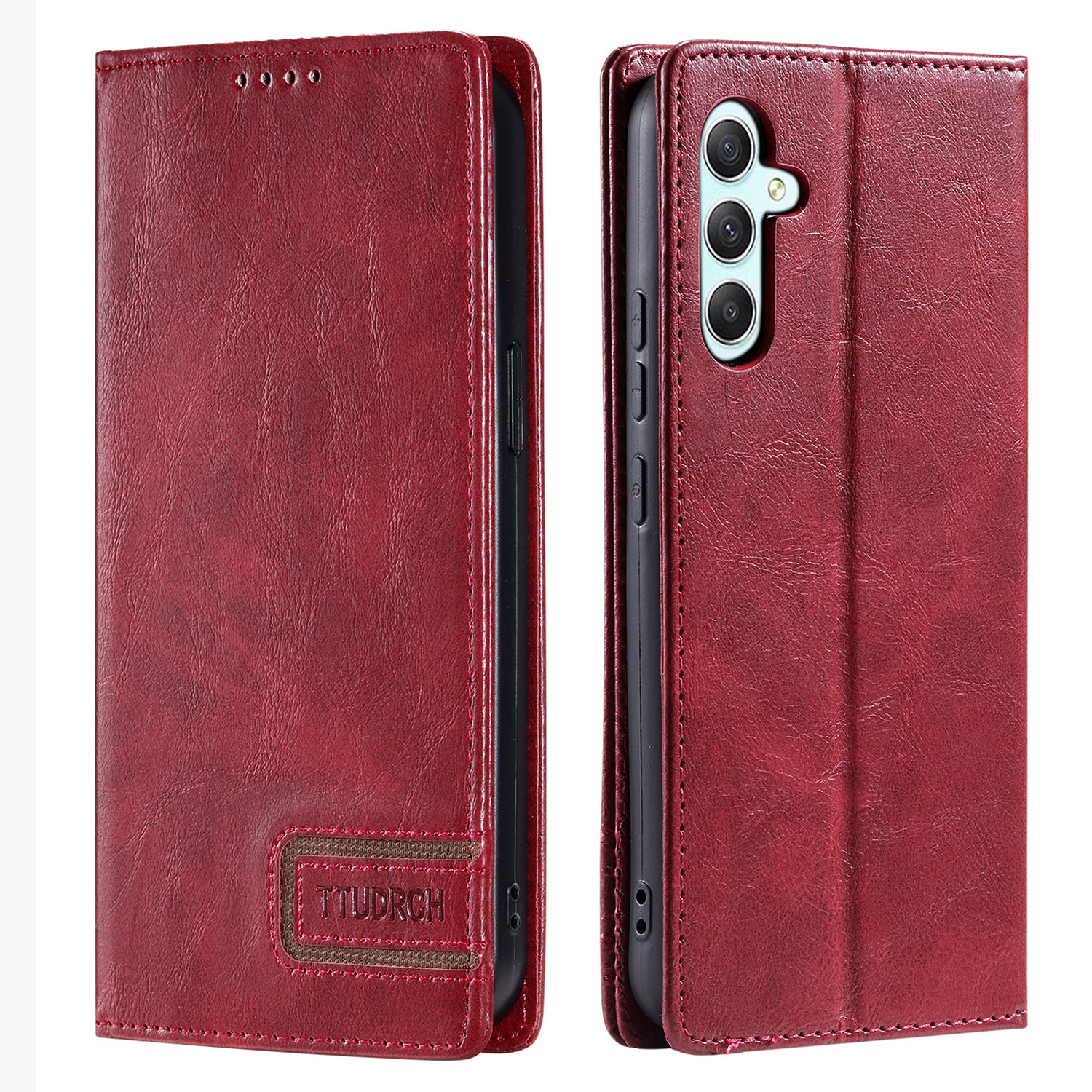 TTUDRCH Style 007 For Samsung Galaxy A16 5G / A16 4G Leather Case RFID Blocking Wallet Stand Phone Cover - Red