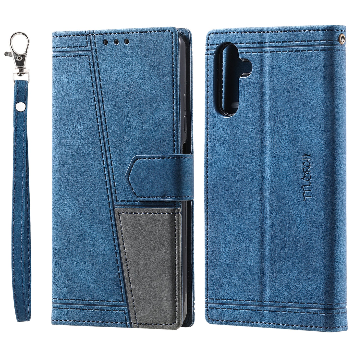 For Samsung Galaxy A16 5G / A16 4G Leather Case RFID Blocking Wallet Stand Phone Cover with Strap - Blue