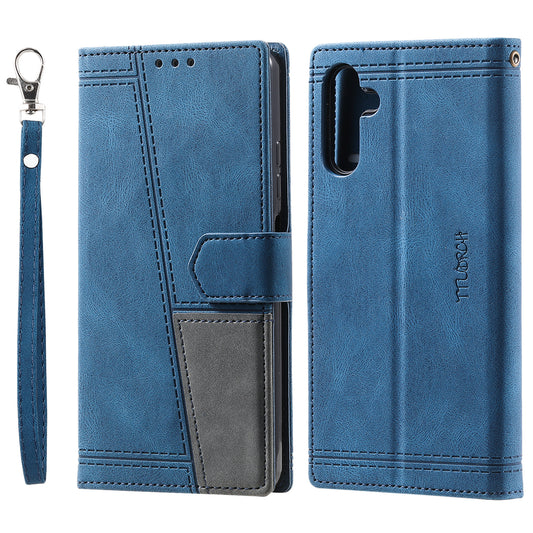 For Samsung Galaxy A16 5G / A16 4G Leather Case RFID Blocking Wallet Stand Phone Cover with Strap - Blue