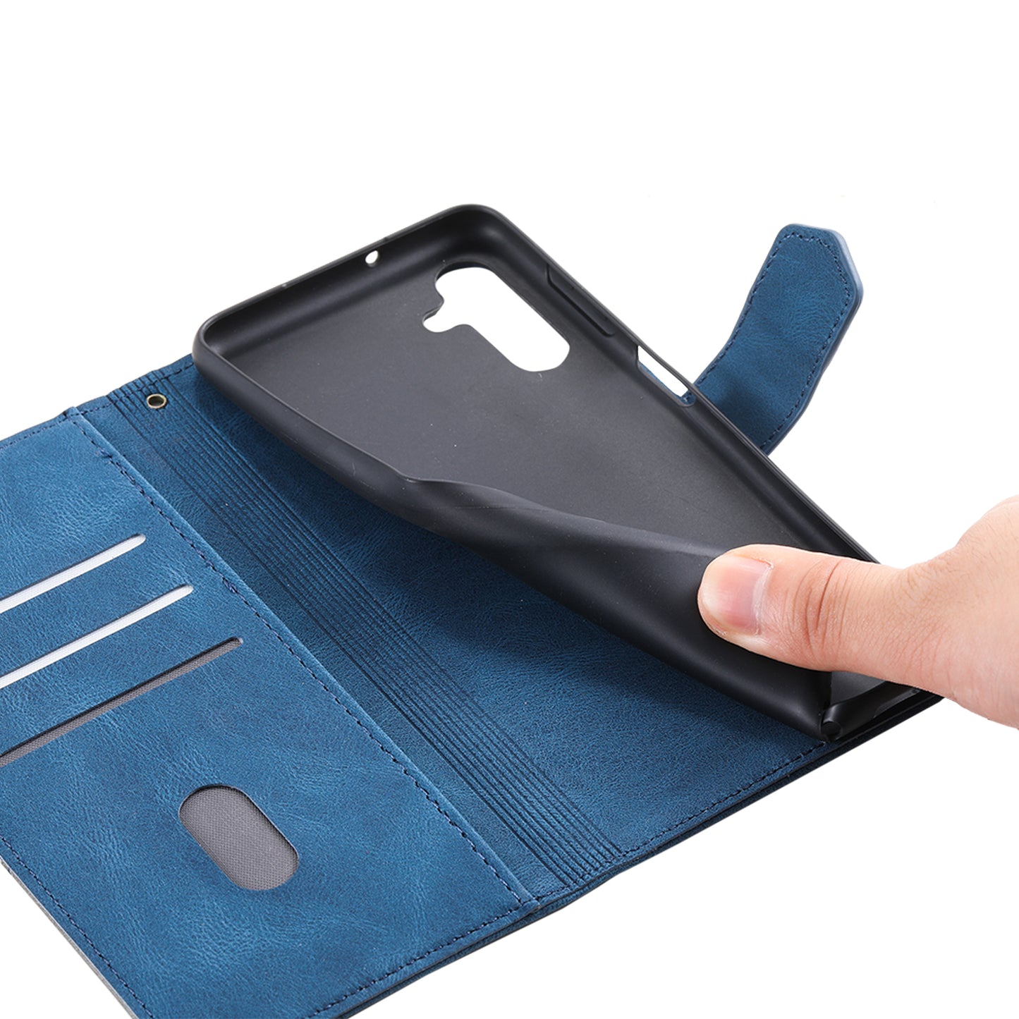 For Samsung Galaxy A16 5G / A16 4G Leather Case RFID Blocking Wallet Stand Phone Cover with Strap - Blue