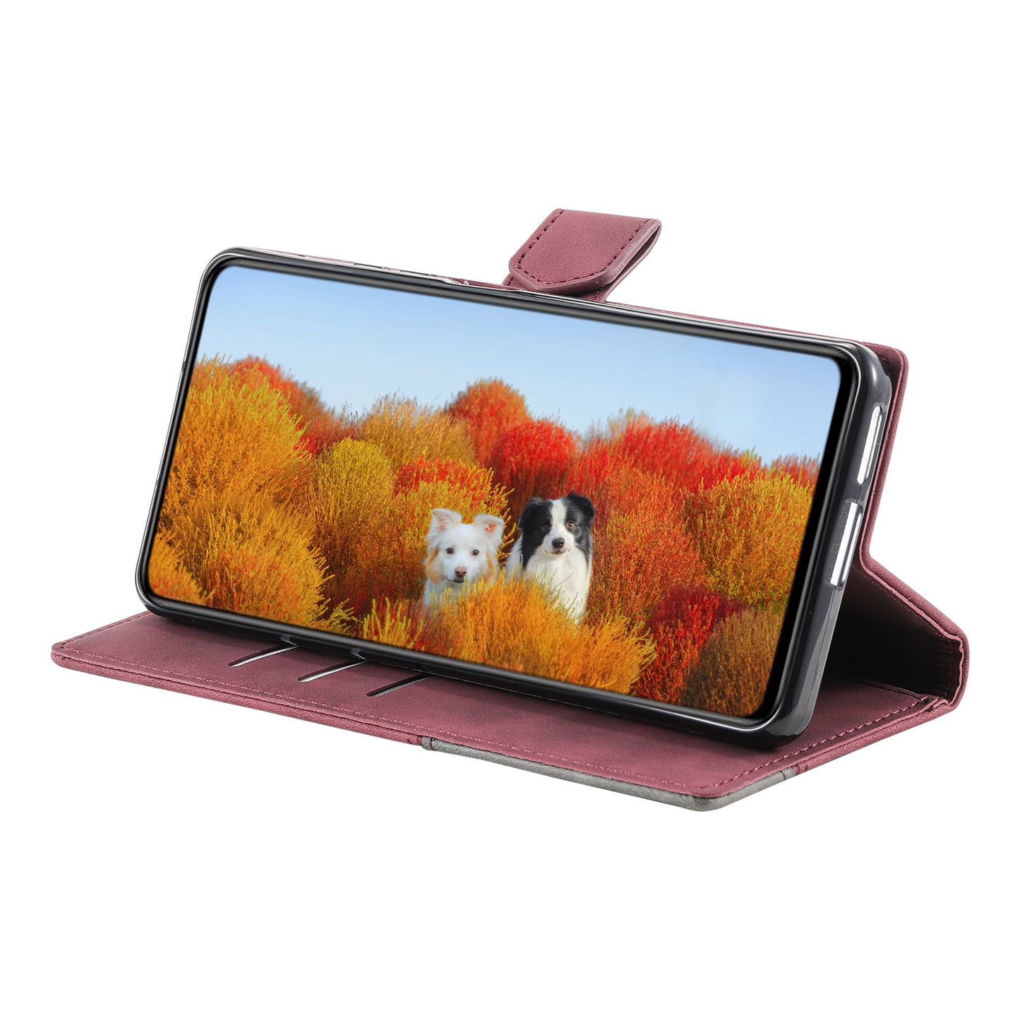 For Samsung Galaxy A16 5G / A16 4G Leather Case RFID Blocking Wallet Stand Phone Cover with Strap - Wine Red