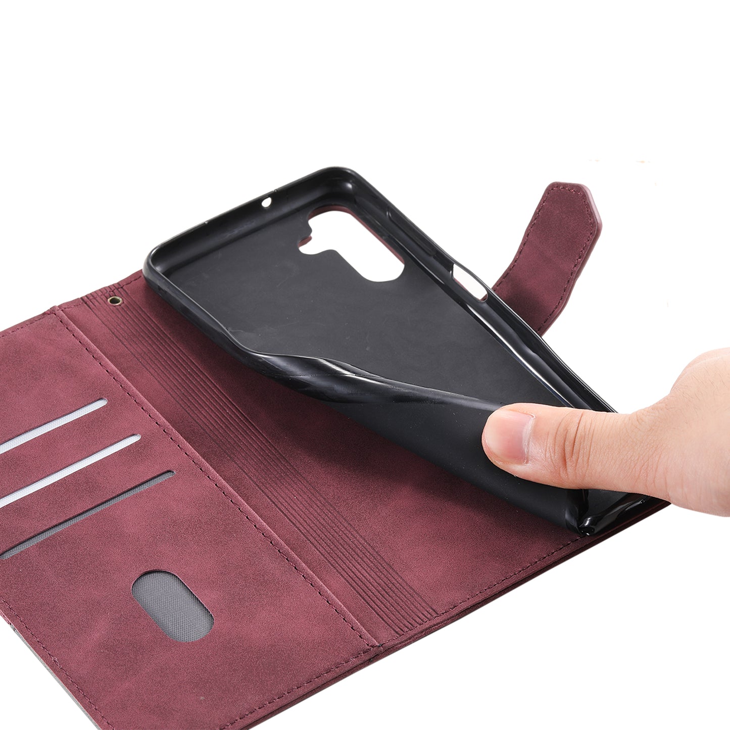 For Samsung Galaxy A16 5G / A16 4G Leather Case RFID Blocking Wallet Stand Phone Cover with Strap - Wine Red