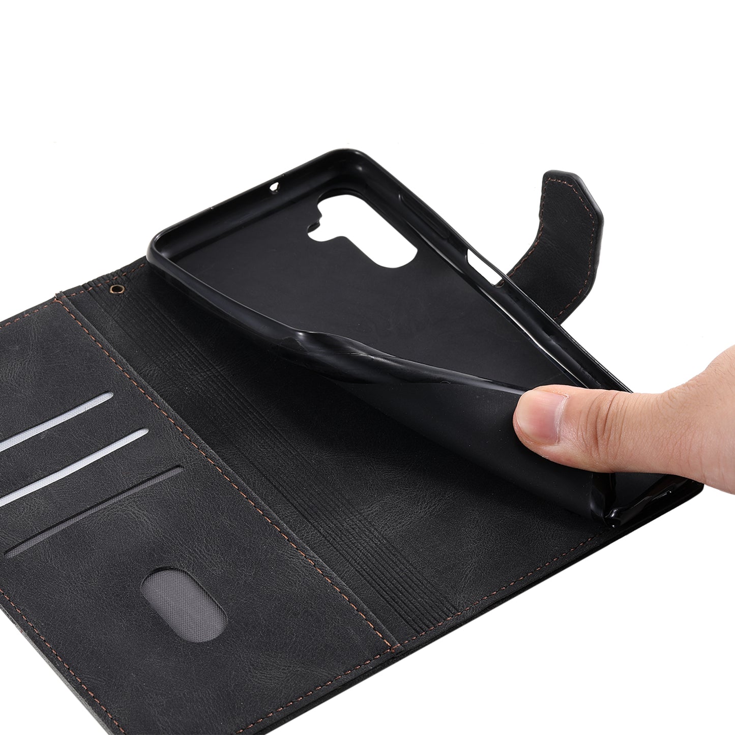 For Samsung Galaxy A16 5G / A16 4G Leather Case RFID Blocking Wallet Stand Phone Cover with Strap - Black